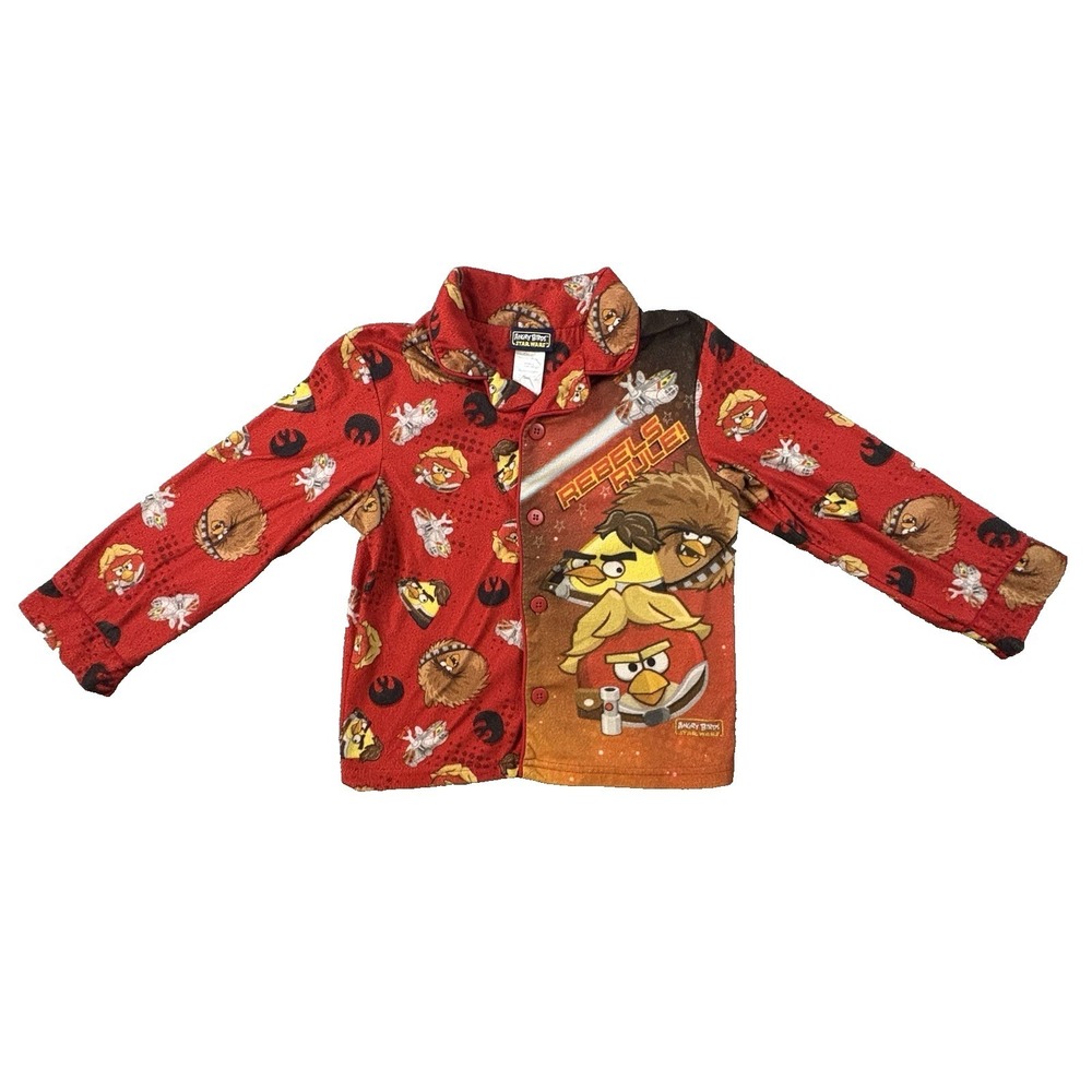 Angry Birds Star Wars Boys Size 6 Red Fleece Pajama Top Rebels‎ Rule Button Up
